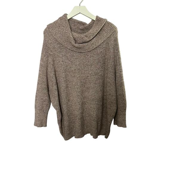 Chico's Tan Cowl Neck Balloon Sleeve Oversized Knit Sweater Women's Large 12 - Picture 1 of 6